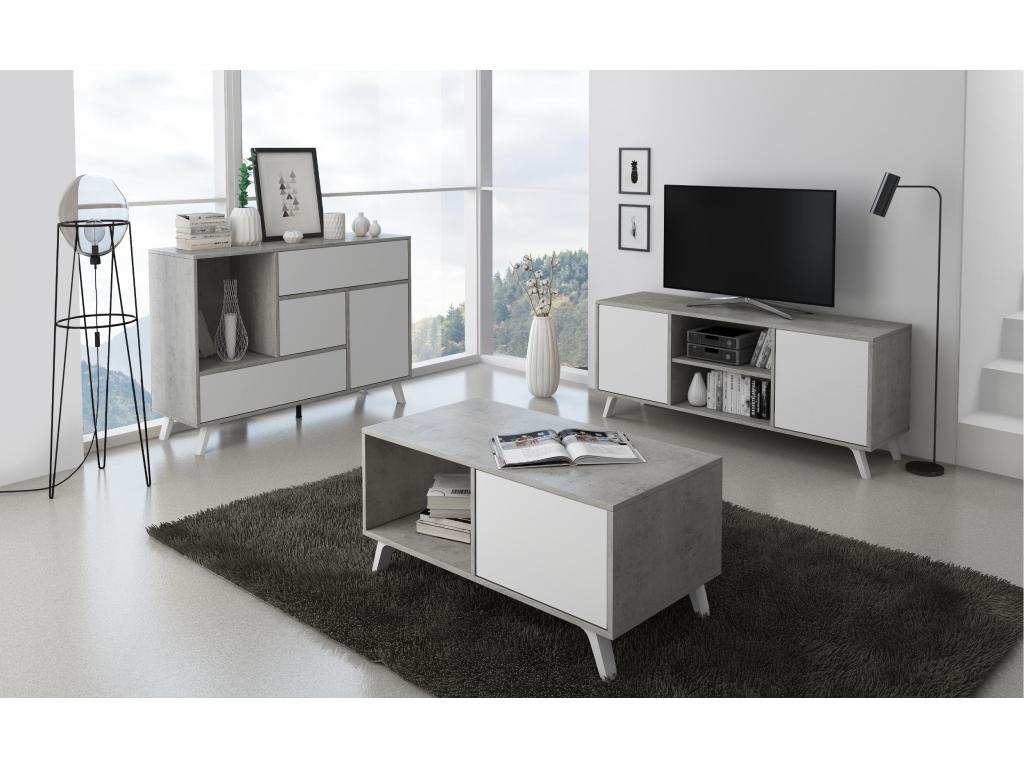 TV unit 100 with left-hand door, Vertchez model, cement frame, matte white door
