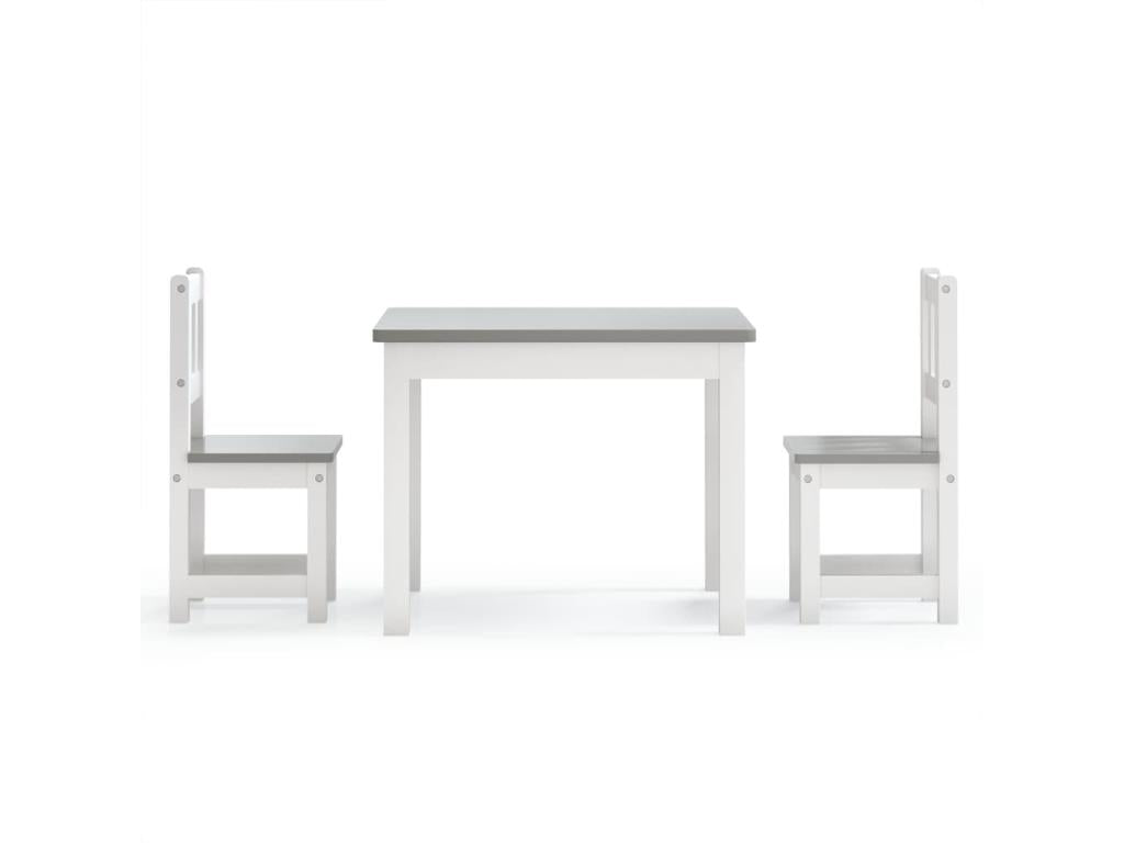 Children's 3-piece table and chair set, white and grey MDF