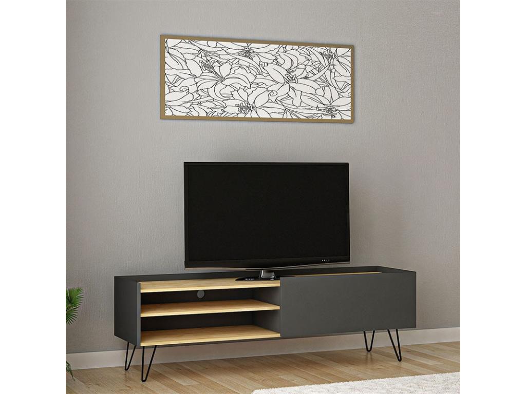 Vertchez TV stand in dark grey-natural, 120x33x49.5 cm