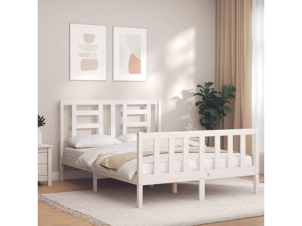 Bed frame with white headboard, 120x200 cm, solid wood