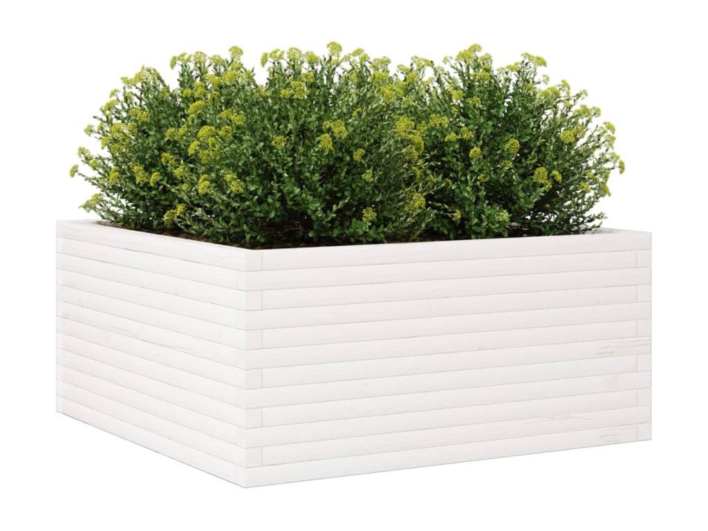 White planter 100x100x46 cm solid pine wood