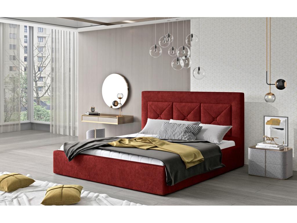 Meublita upholstered double bed in terracotta red fabric - Sleeping area 160x200 cm - Storage compartment version