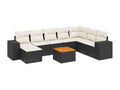 9-piece garden furniture set with cushions, black woven resin