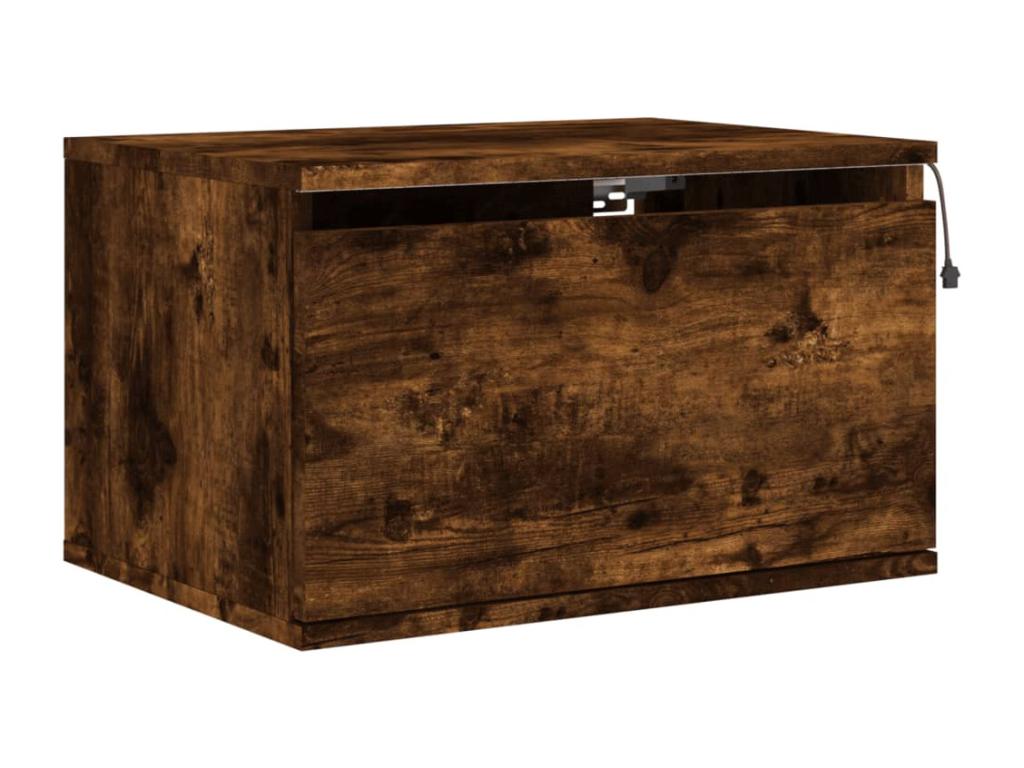 Wall-mounted bedside table with Vertcherères LED lighting in smoked oak