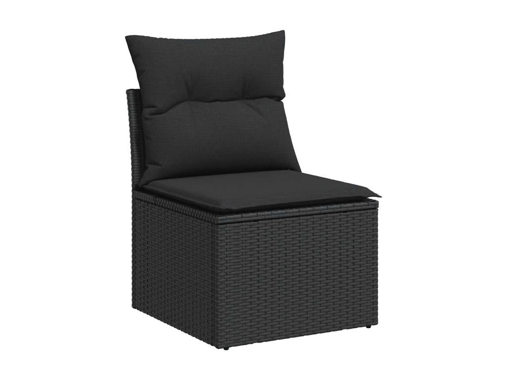 5-piece garden furniture set with cushions, black woven resin