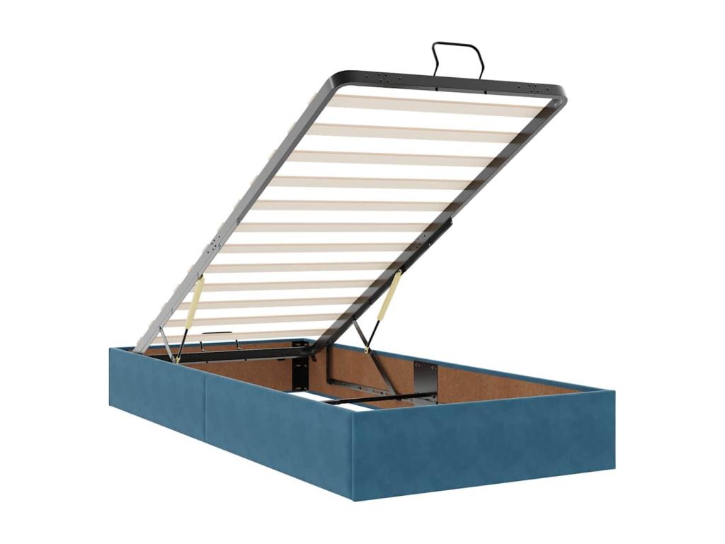 Ottoman bed frame with dark blue 90x200 cm velvet mattress