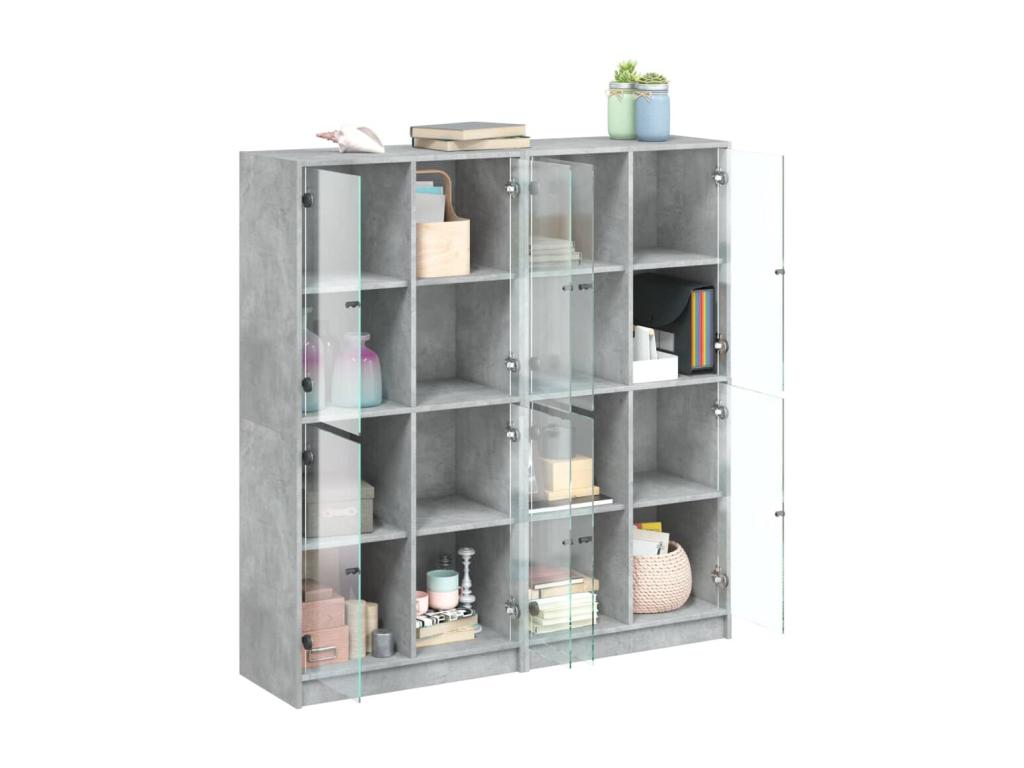Bookcase with concrete grey doors, 136x37x142 cm