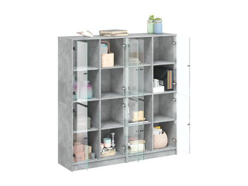 Bookcase with concrete grey doors, 136x37x142 cm