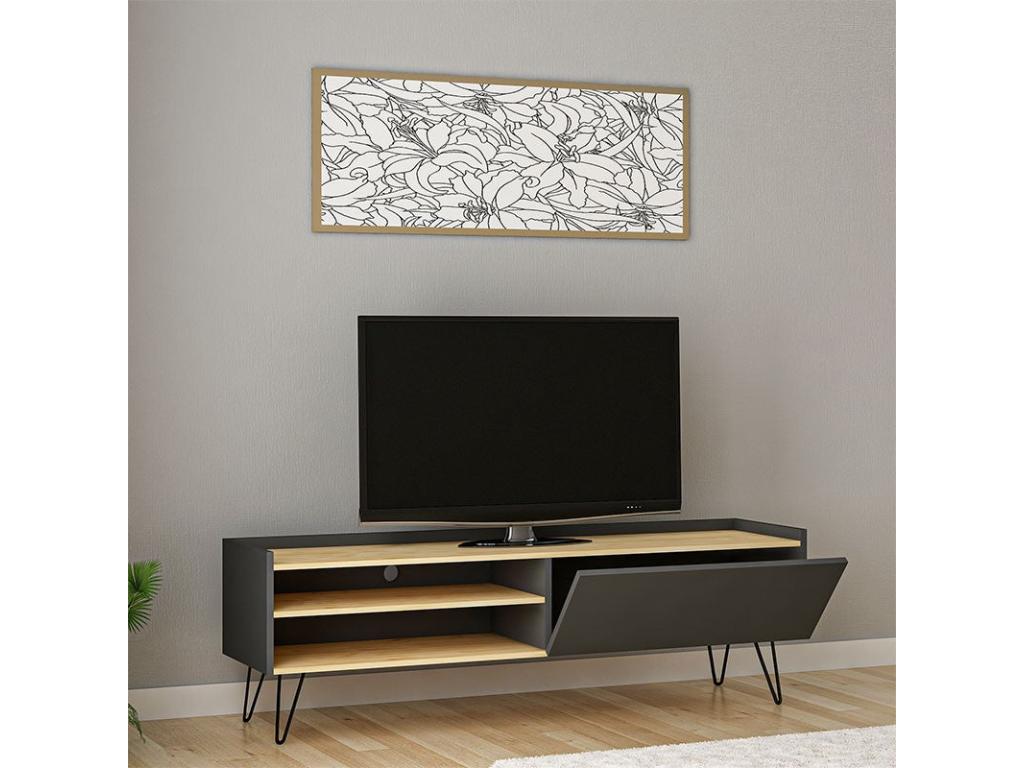 Vertchez TV stand in dark grey-natural, 120x33x49.5 cm