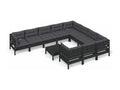 11-piece garden furniture set with cushions, black pine wood