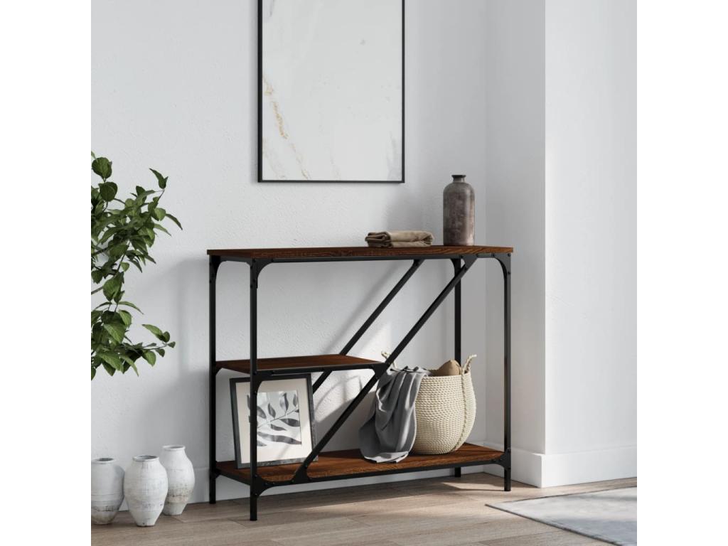 Console table in brown oak, 88.5x30x75 cm, engineered wood