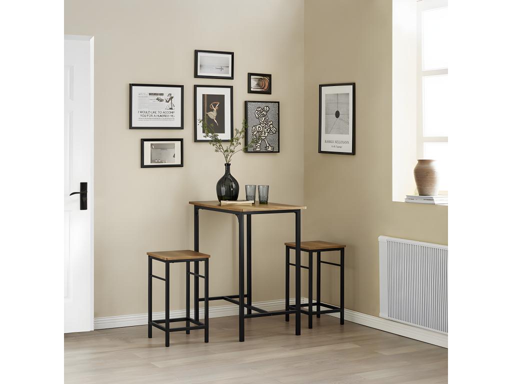 Vertchez OGT10-PF Set Table and 2 Stools, Bistro Bar Table, 2 Bar Chairs with Footrests, High Kitchen Table