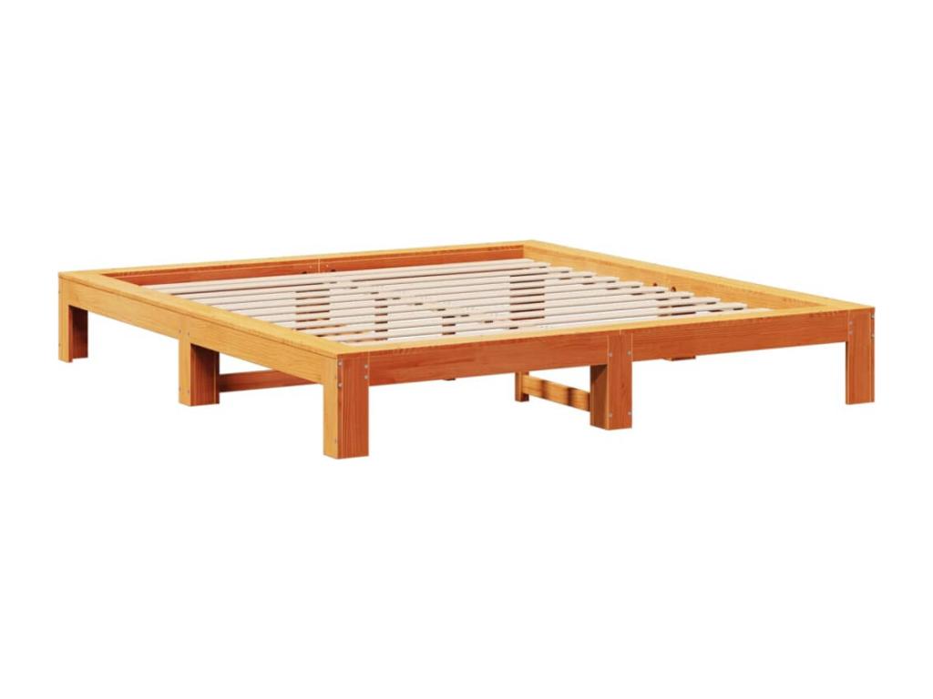 Bed frame without mattress, brown wax finish, 160x200cm, solid pine wood
