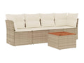 5-piece garden furniture set with cushions, beige woven resin