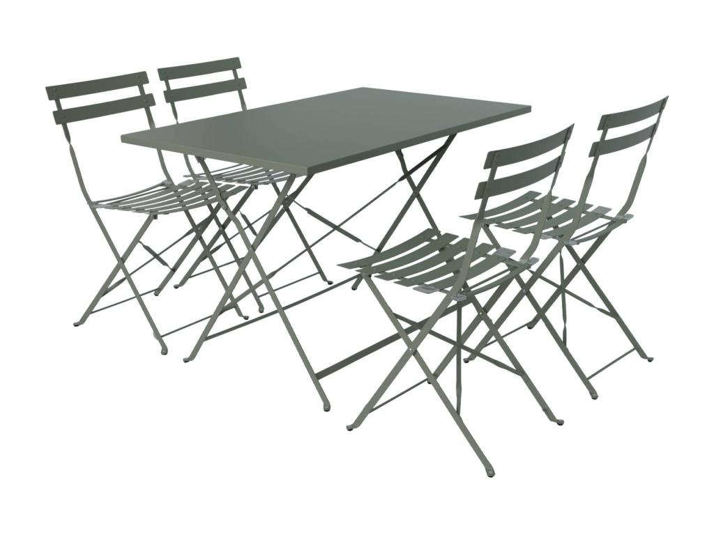 Rectangular folding bistro garden furniture set 110x70cm - with four folding chairs - powder-coated steel