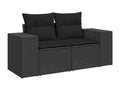 5-piece garden furniture set with cushions, black woven resin