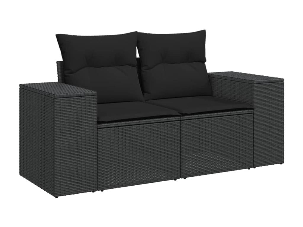 5-piece garden furniture set with cushions, black woven resin