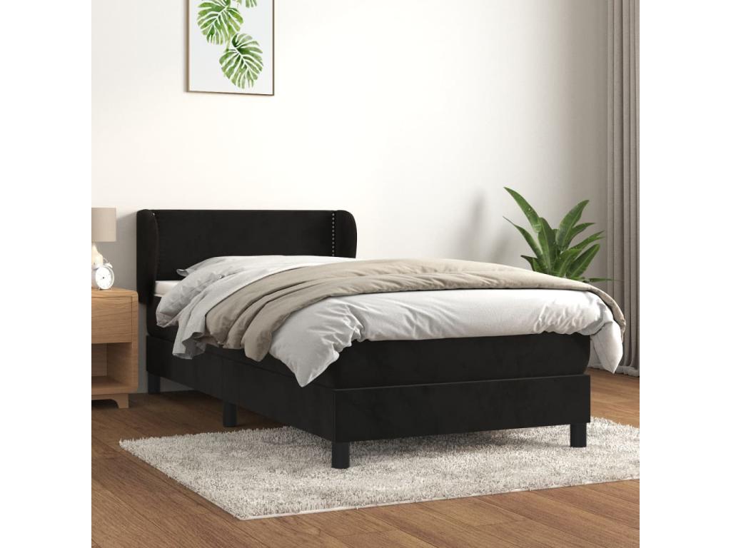 Upholstered bed base with mattress, black, 90x200 cm, velvet