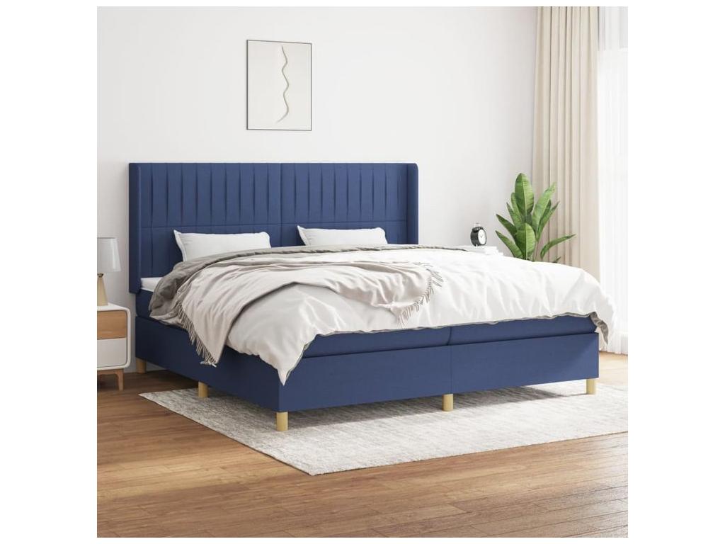 Meublita bed base with mattress, blue, 200x200 cm, fabric
