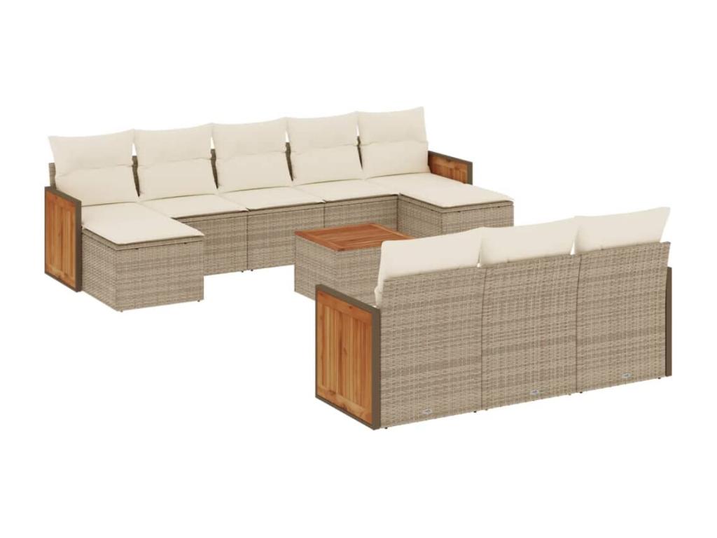 11-piece garden furniture set with beige resin wicker cushions