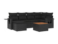 7-piece garden furniture set with cushions, black woven resin