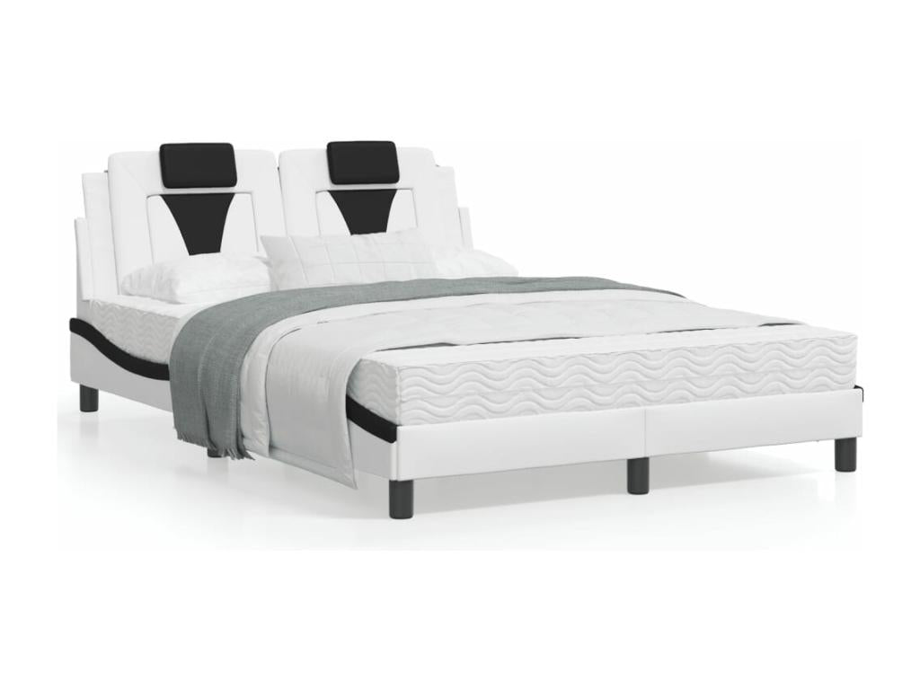 Black and white bed frame and headboard, 120x200 cm, faux leather