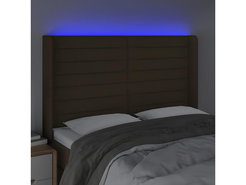 LED Headboard, Dark Brown, 147x16x118/128 cm, Fabric