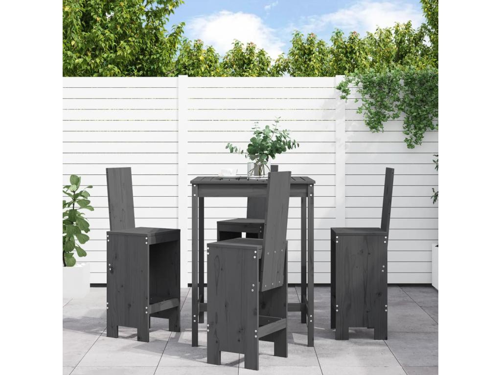 5-piece garden bar set, grey solid pine wood
