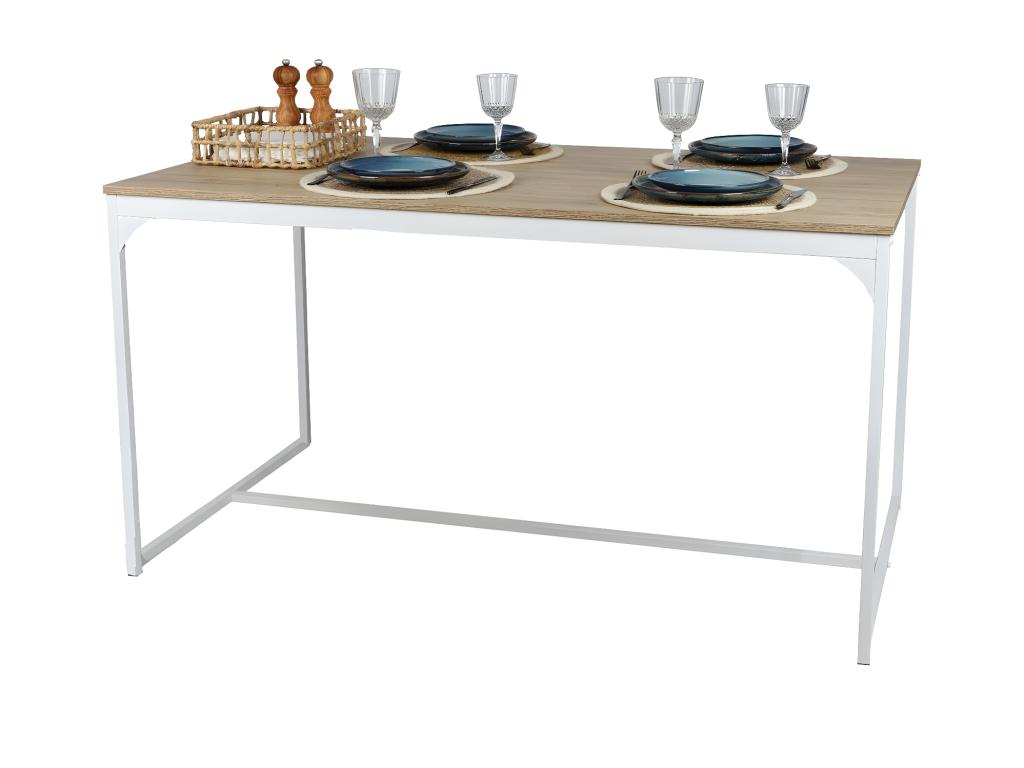 Vertchez industrial-style dining table – Light oak finish with white metal legs, dimensions 150x80x75 cm