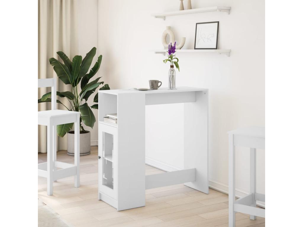 Bar table with shelves, white engineered wood