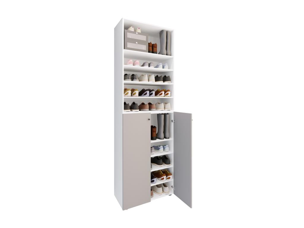 Vertchez XL Wooden Large Shoe Cabinet, Large Boot, Hallway Furniture, Vertchez 10 Compartments, White/Grey