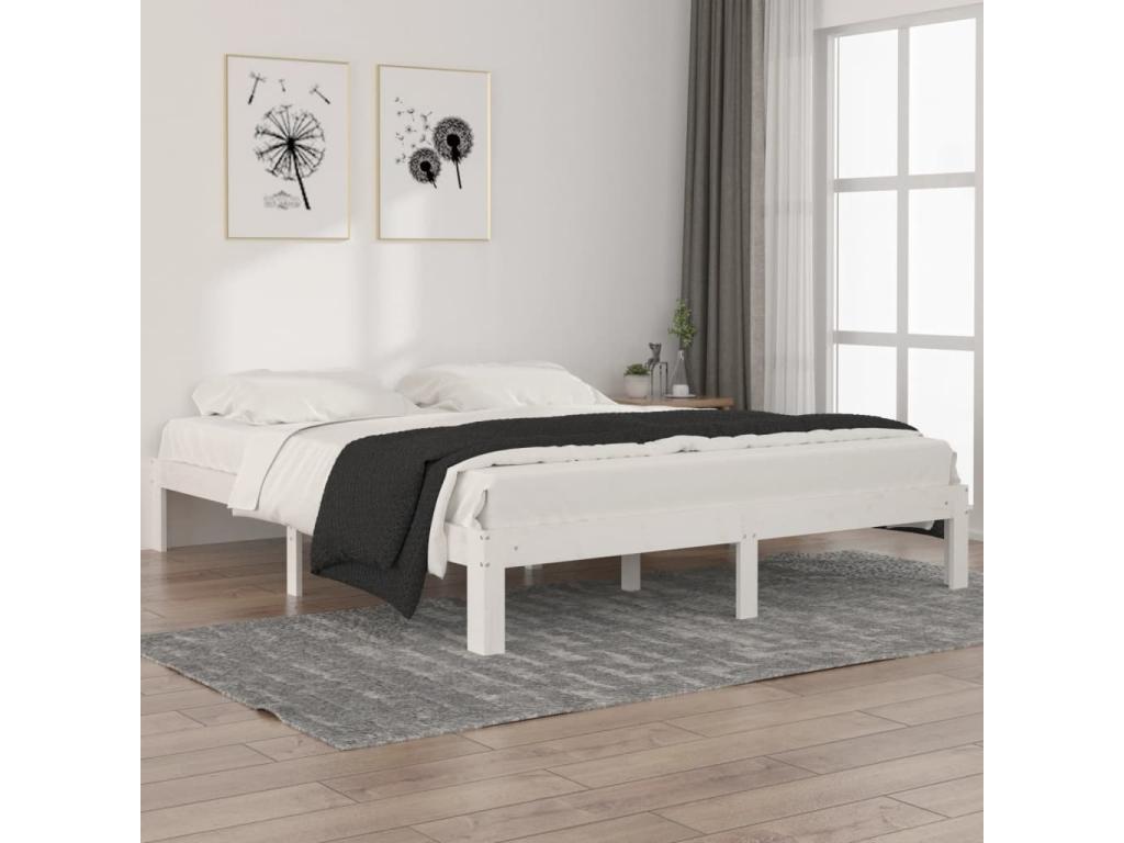 White bed frame, solid pine wood, 160x200 cm