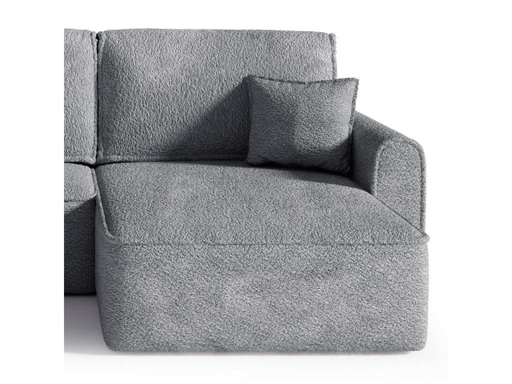Valentin 4-seater reversible corner sofa bed with storage, curly gray