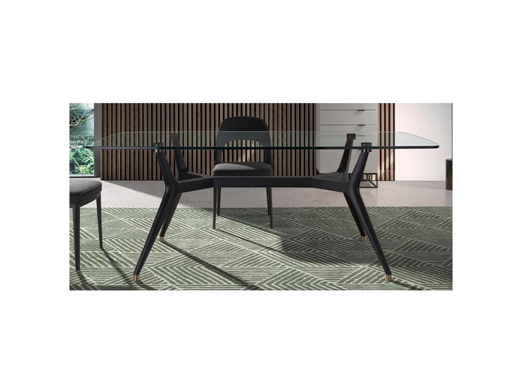 Vertchez tempered glass dining table with wenge wood legs