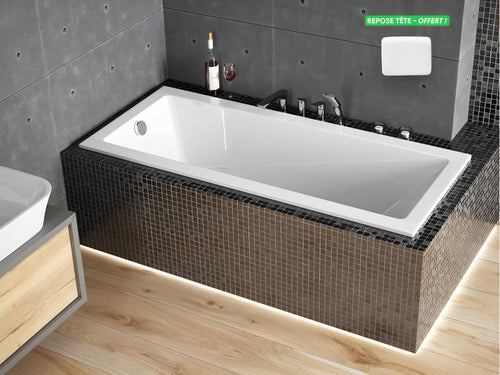 Rectangular white built-in bathtub with headrest - MODERN SLIM - 170x70 cm