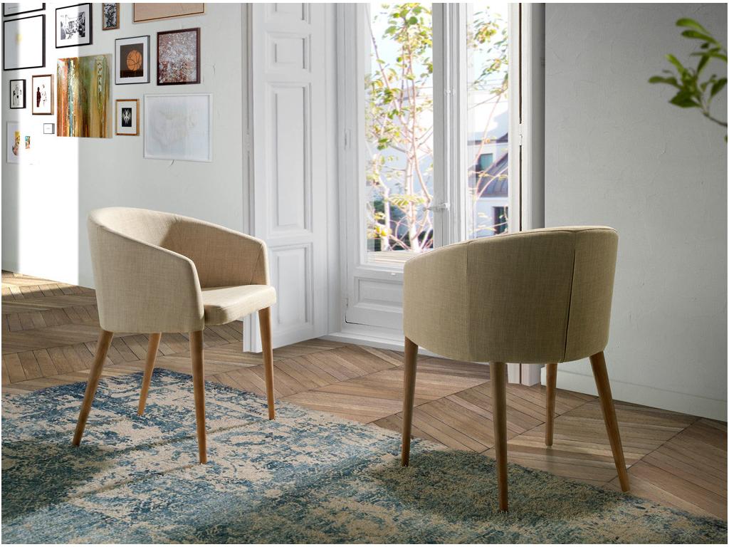 Meublita walnut wood and fabric armchair - Set of 2 - Meublita color 54