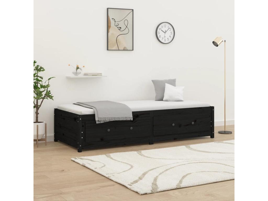 Black Daybed 75x190 cm Small Single Solid Pine Wood