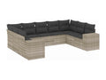 9-piece garden furniture set with light grey cushions, woven resin