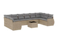 11-piece garden furniture set with beige resin wicker cushions