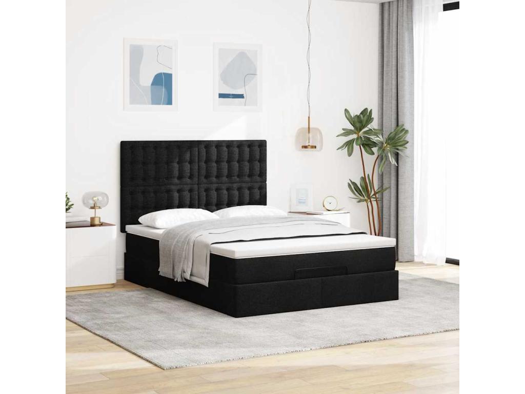 Ottoman bed frame with black mattress 140x200 cm fabric