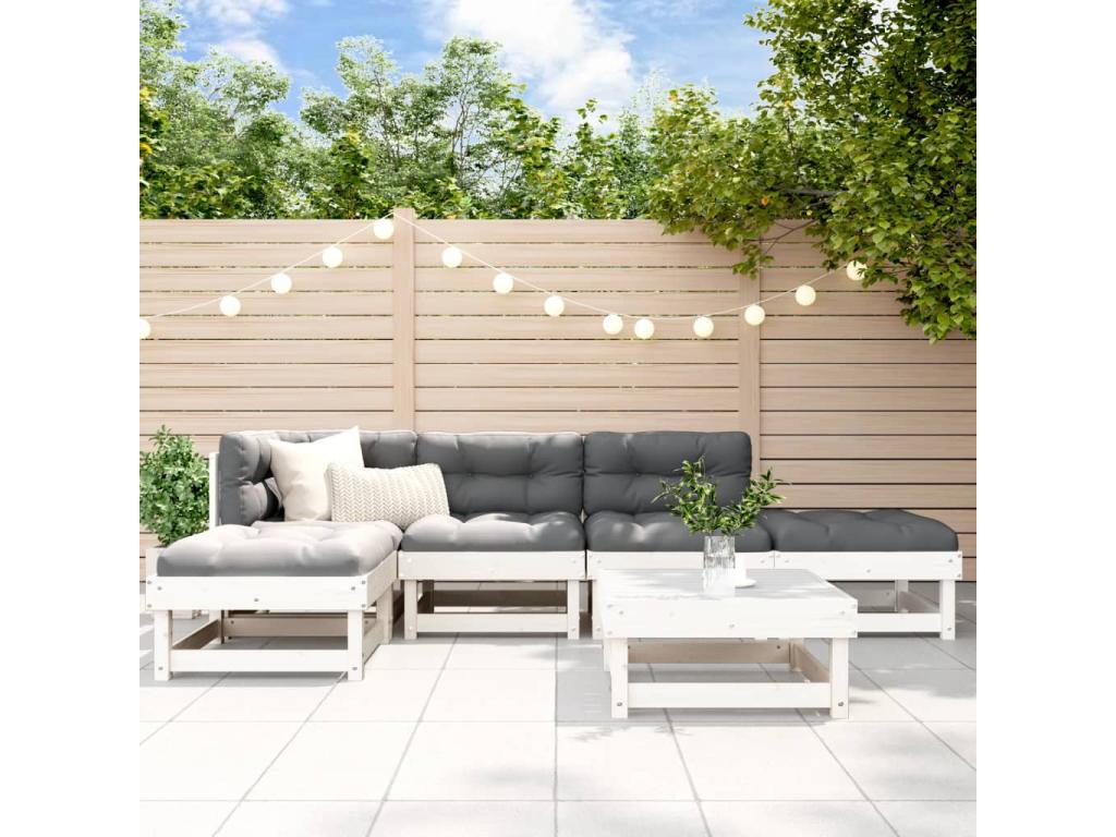6-piece garden furniture set, white, solid pine wood