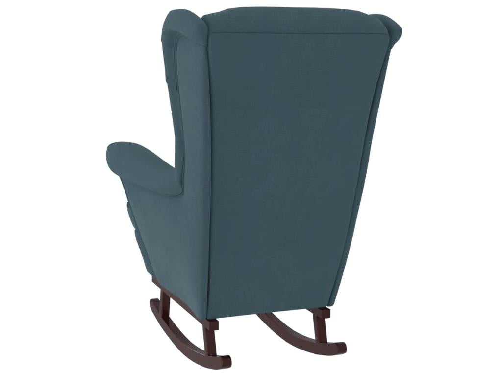 Rocking chair with wooden legs and footstool, Blue Velvet