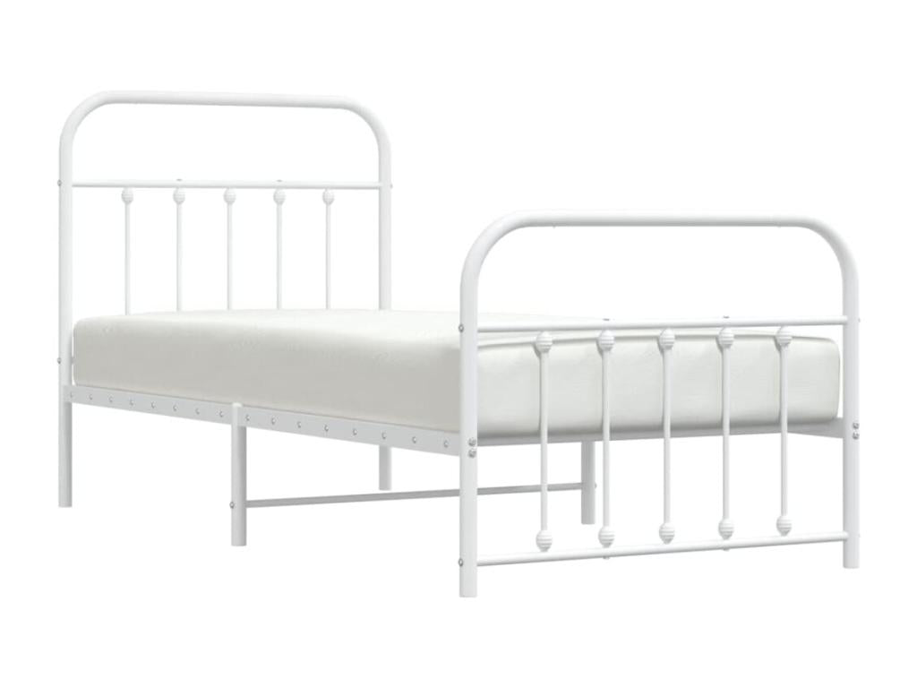 Metal bed frame with headboard and footboard, white, 90x200
