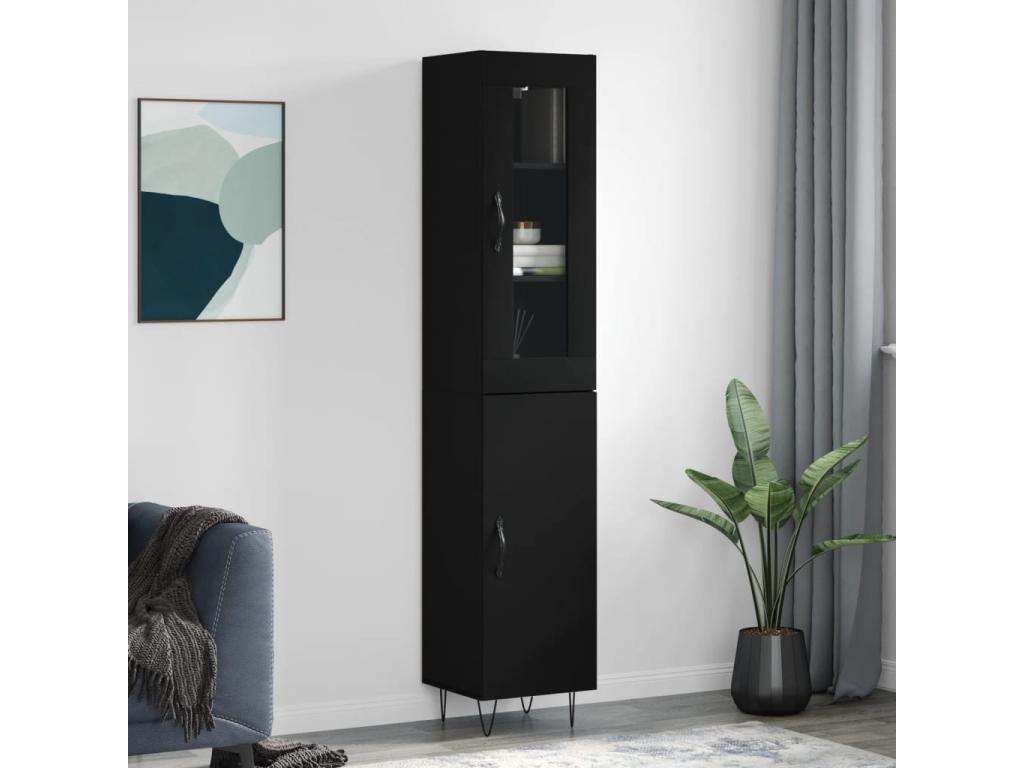 Highboard, Black, 34.5x34x180 cm, Engineered Wood