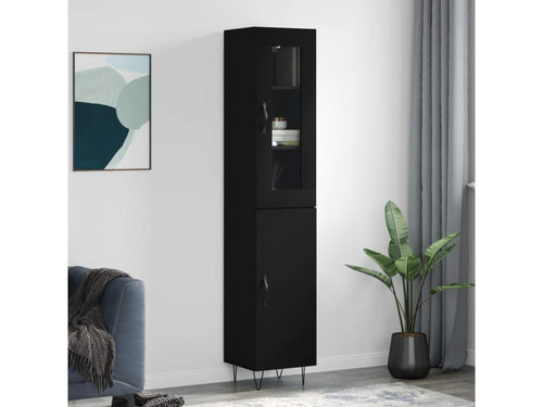 Highboard, Black, 34.5x34x180 cm, Engineered Wood