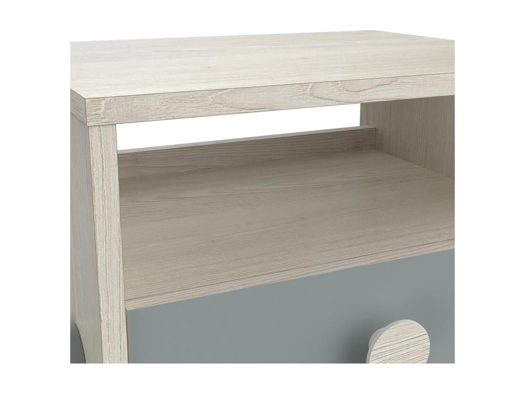 Scandinavian Bedside Table with 1 Drawer and 1 Niche, 39 cm Wide, Wood and Green - Vertchez