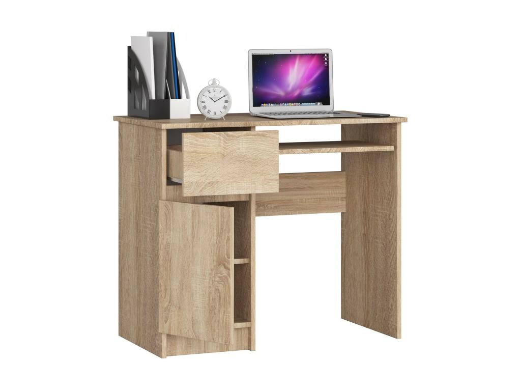 PIKSEL Green Oak Computer Desk, Left-Handed, 90 cm, 1 Door, 1 Drawer, Green Oak Front, 3 Shelves, 90x50x77 cm
