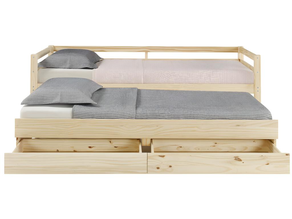 Trundle bed set with 2 mattresses 90x200 cm solid wood natural wood Vertchez