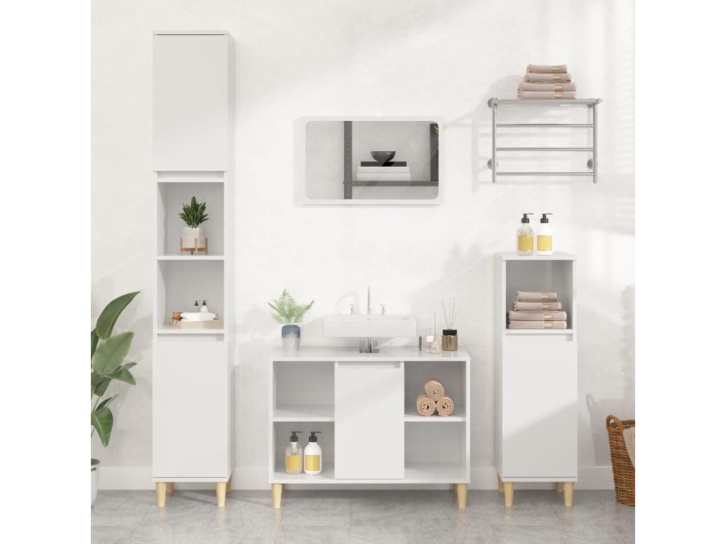 Glossy white sink unit 80x33x60 cm engineered wood