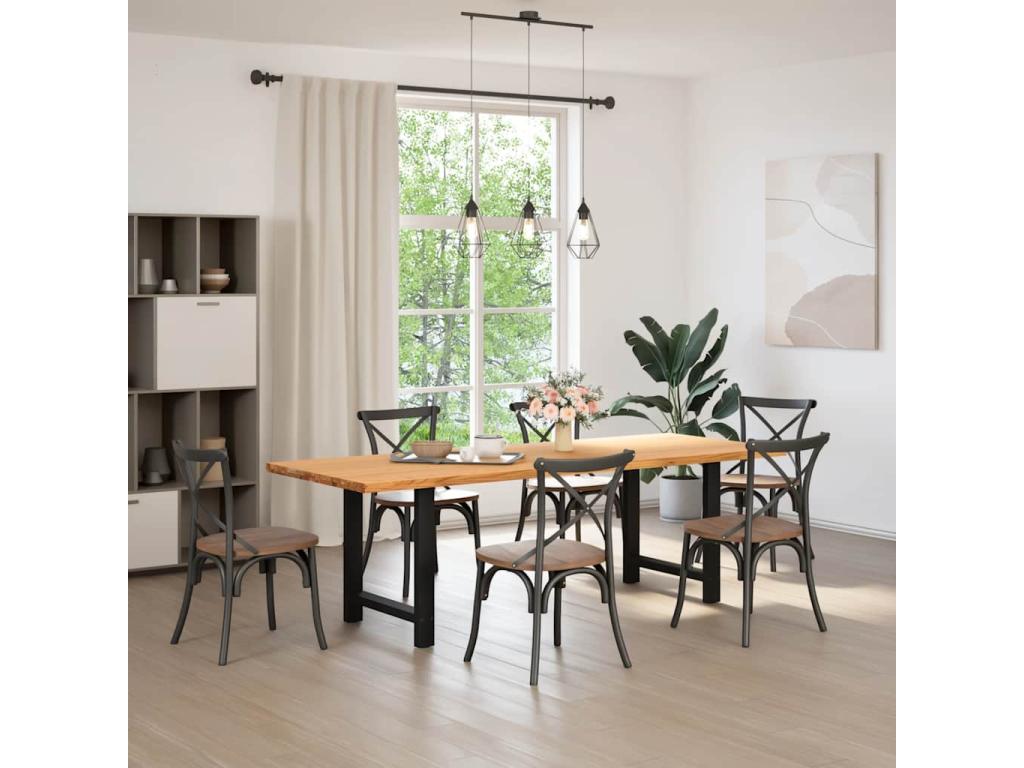 Rectangular light brown solid oak wood dining table